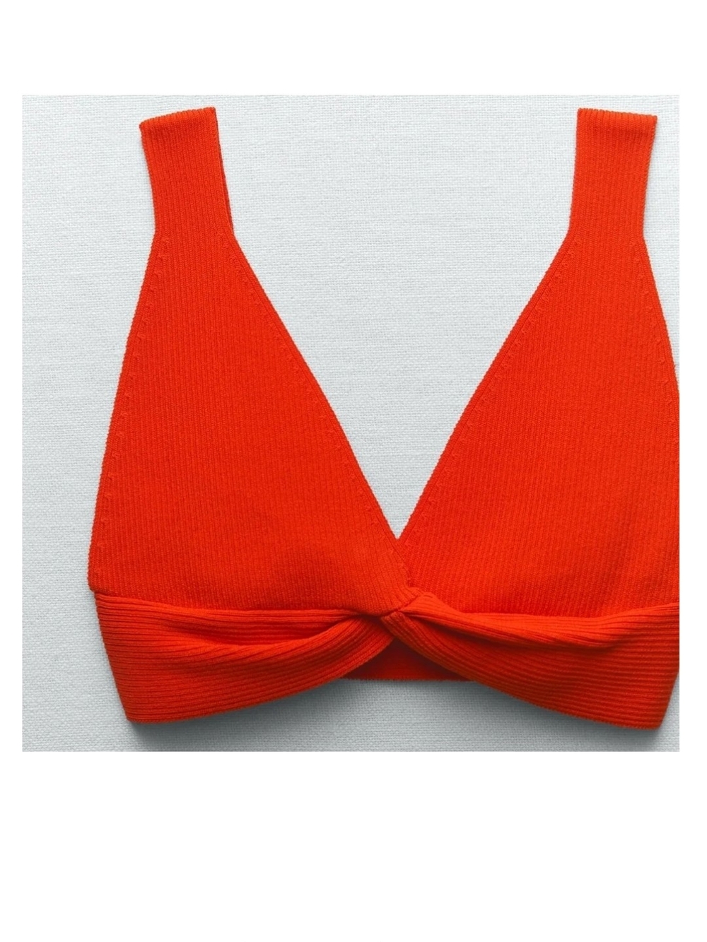Zara Bright Red Ribbed Crop Tank Top - S